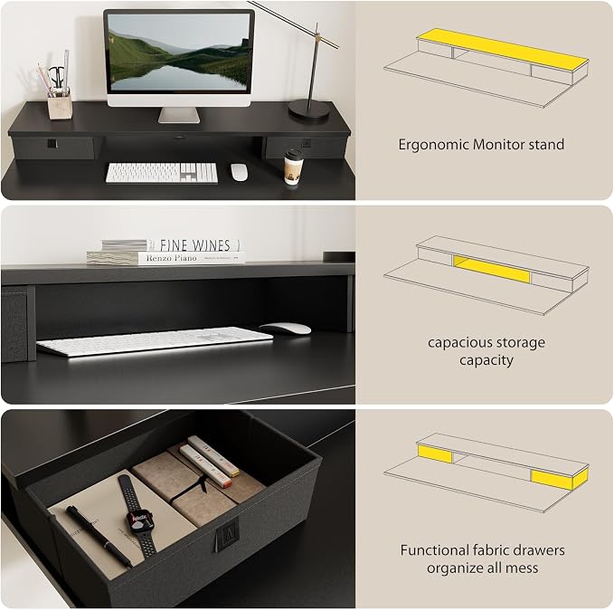 Agilestic 63 * 24 Inch Electric Standing Desk with Drawers, Black | Electric Height Adjustable, 2 Storage Drawer, Monitor Stand, Sturdy Steel Frame, Memory Presets, Hooks, 154 lbs, Splice Board - Image 5