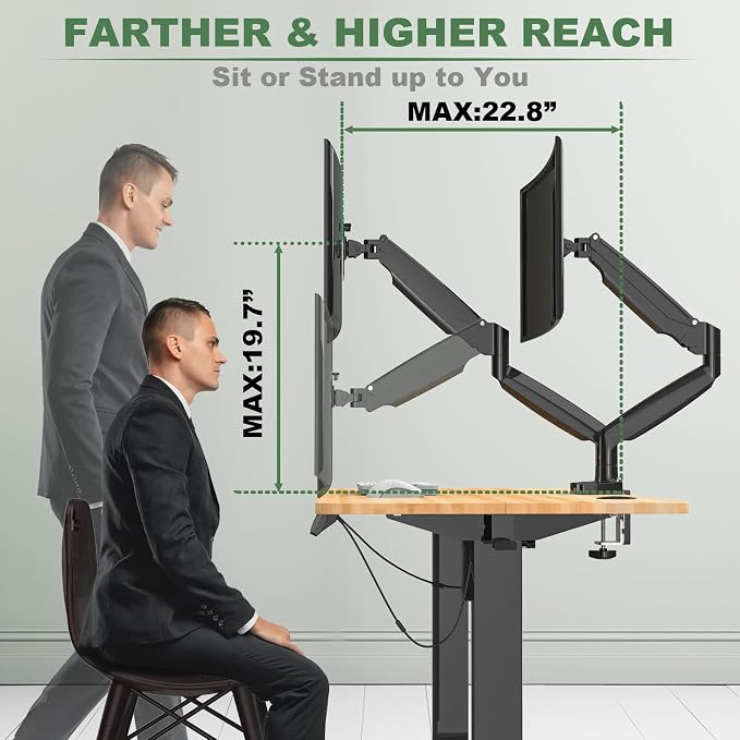 UPGRAVITY Gas Spring Dual Monitor Desk Mount for 22-34" Ultrawide Screens | Fully Adjustable, Double Monitor Stand Arms Hold 26.5lbs, VESA 75x75/100x100mm - Image 6