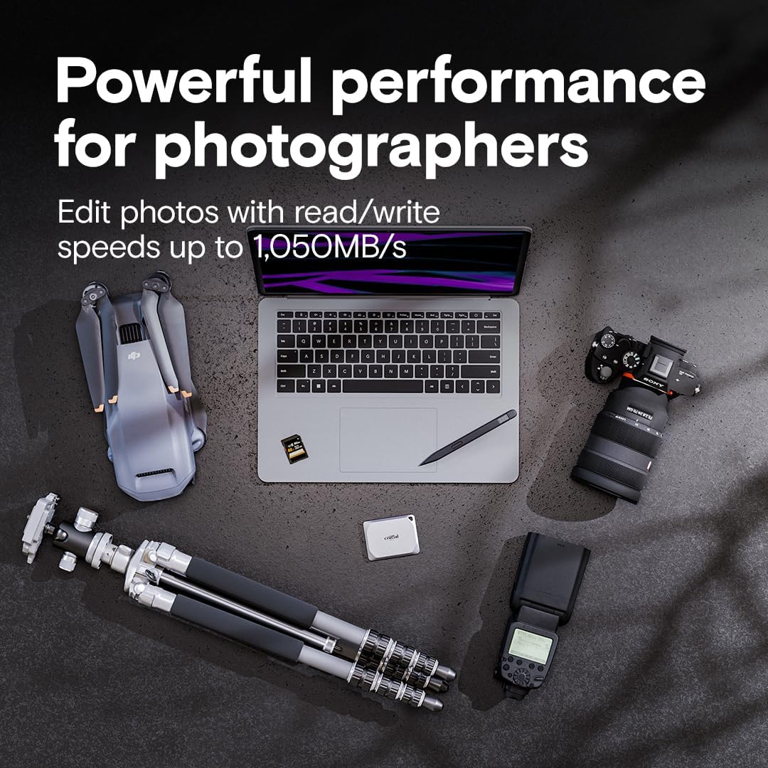 Crucial X9 Pro 1TB Portable SSD, Up to 1050MB/s Read & Write, 3.2 USB-C, External Solid State Drive, Durable Storage for PC & Mac, for Content Creators & Videogaphers, Silver - ‎CT1000X9PROSSD902 - Image 2