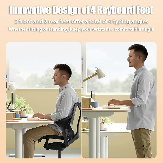Split Ergonomic Keyboard Wireless with Cushioned Wrist & Palm Rest | Wireless 2.4G/Bluetooth/Wired USB-C, Comfortable Natural Typing, Compatible with Windows/Mac/PC/Laptop, Milk Tea - Image 6