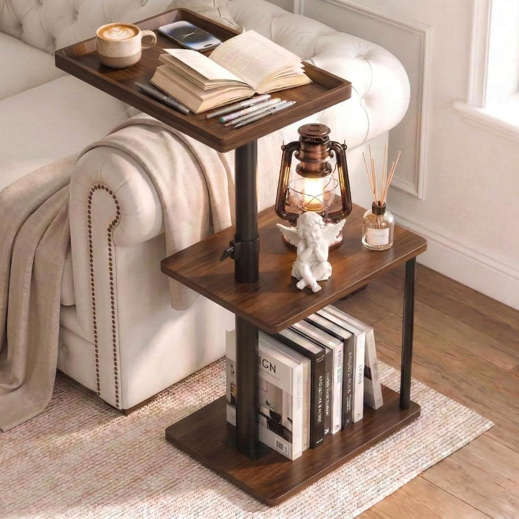 C Table End Table Adjustable Height, 360°Swivel TV Tray Table for Small Spaces, Small Nightstand for Living Room, Bedroom, Walunt by Faesun