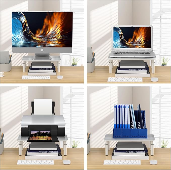 Monitor Stand Riser, Metal Computer Stand, 3 Height Adjustable Screen Riser with Mesh Platform for PS4, Laptop, Printer, Notebook and All Flat Screen, Holds Up to 20KG,White - Image 7