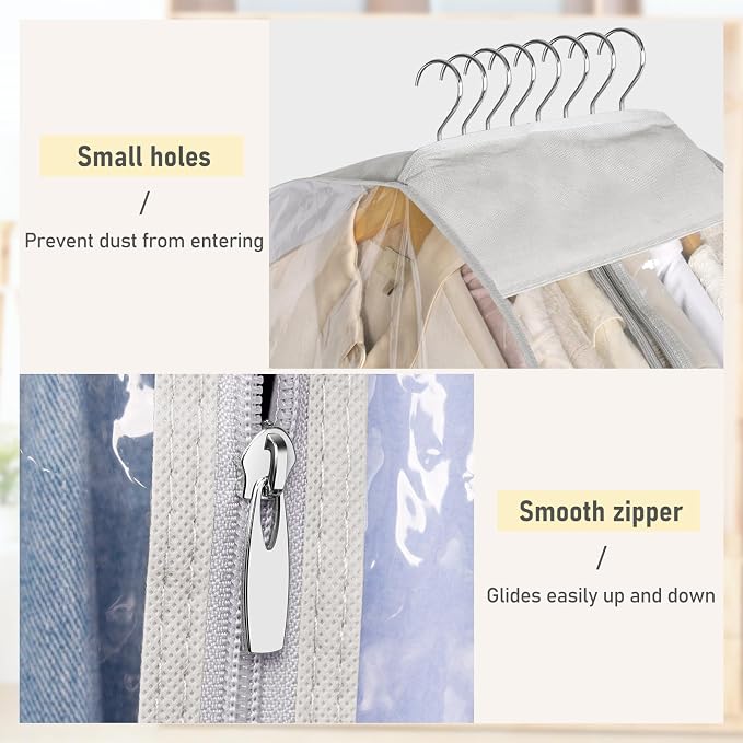 MISSLO 10" Gusseted Garment Bags for Hanging Clothes 50" Long Dress Bags for Closet Storage Dress Cover for Suits, Coats, 3 Packs, Grey - Image 6