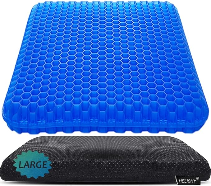 Gel Seat Cushion, Large Cooling Gel Cushion Breathable Honeycomb Chair Pads Gel Cushion with Non-Slip Cover for Home Office Chair Car Seat Wheelchair Absorbs Body Pressure Points, As Seen on TV by Helishy