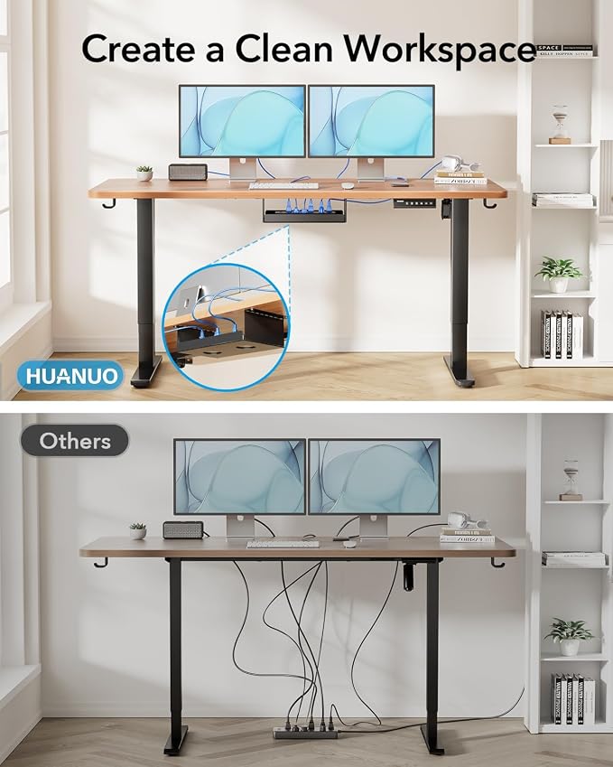 HUANUO Standing Desk Frame with Brushless Motor for Max 75 x 35 inch Tops | 220lbs capacity,4 preset heights,28.3"-46.5" Height Range,Stable Steel Legs,quiet lift,Cable Tray & Dual Hooks,black finish - Image 8