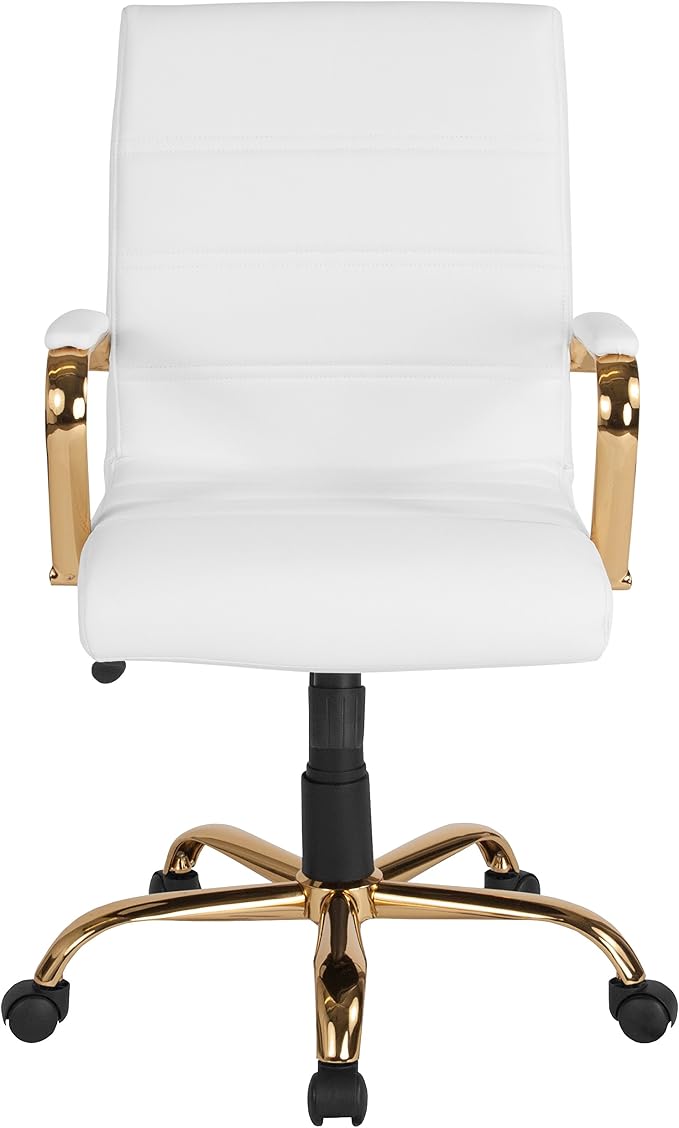 Flash Furniture Mid-Back White LeatherSoft Executive Swivel Office Chair with Gold Frame and Arms - Image 12
