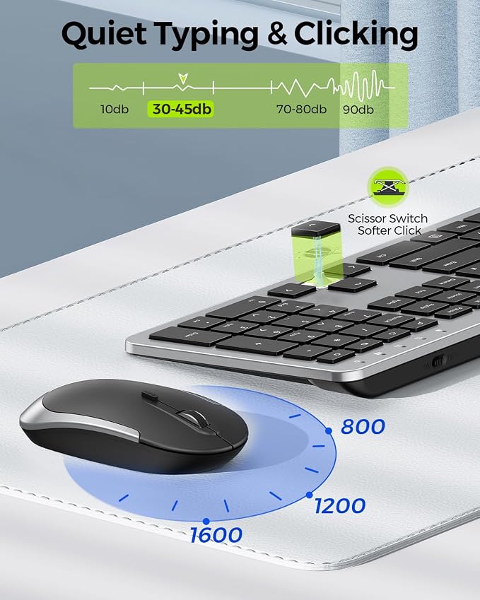 seenda Wireless Keyboard and Mouse Combo, Slim Full-Size Design | Quiet typing and mouse clicks, 2.4G USB receiver, Adjustable DPI mouse, Compatible for Windows PCs/laptops, Black and Silver - Image 3
