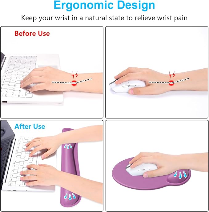 Dapesuom Keyboard Wrist Rest and Mouse Pad with Wrist Support, Cute Memory Foam Cushion for Keyboard and Mouse Set, Desktop Pad Rests with Non Slip Base for Easy Typing & Pain Relief, Radiant Orchid - Image 4