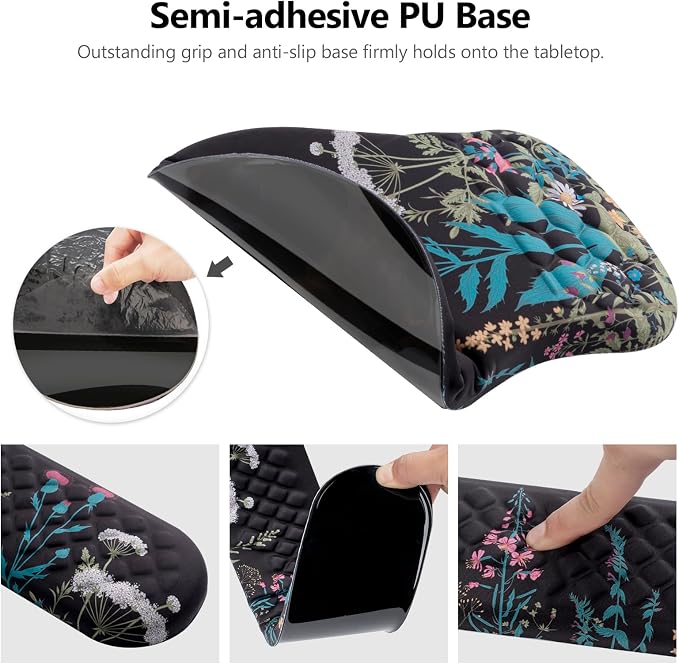 Mouse Pad Wrist Support, Laokiiy 2 in1 Keyboard Wrist Rest+ Ergonomic Mouse Pad, Non-Slip Wrist Rest for Computer Keyboard, Made Easy Typing & Relieve Wrist Pain(Flower) - Image 4