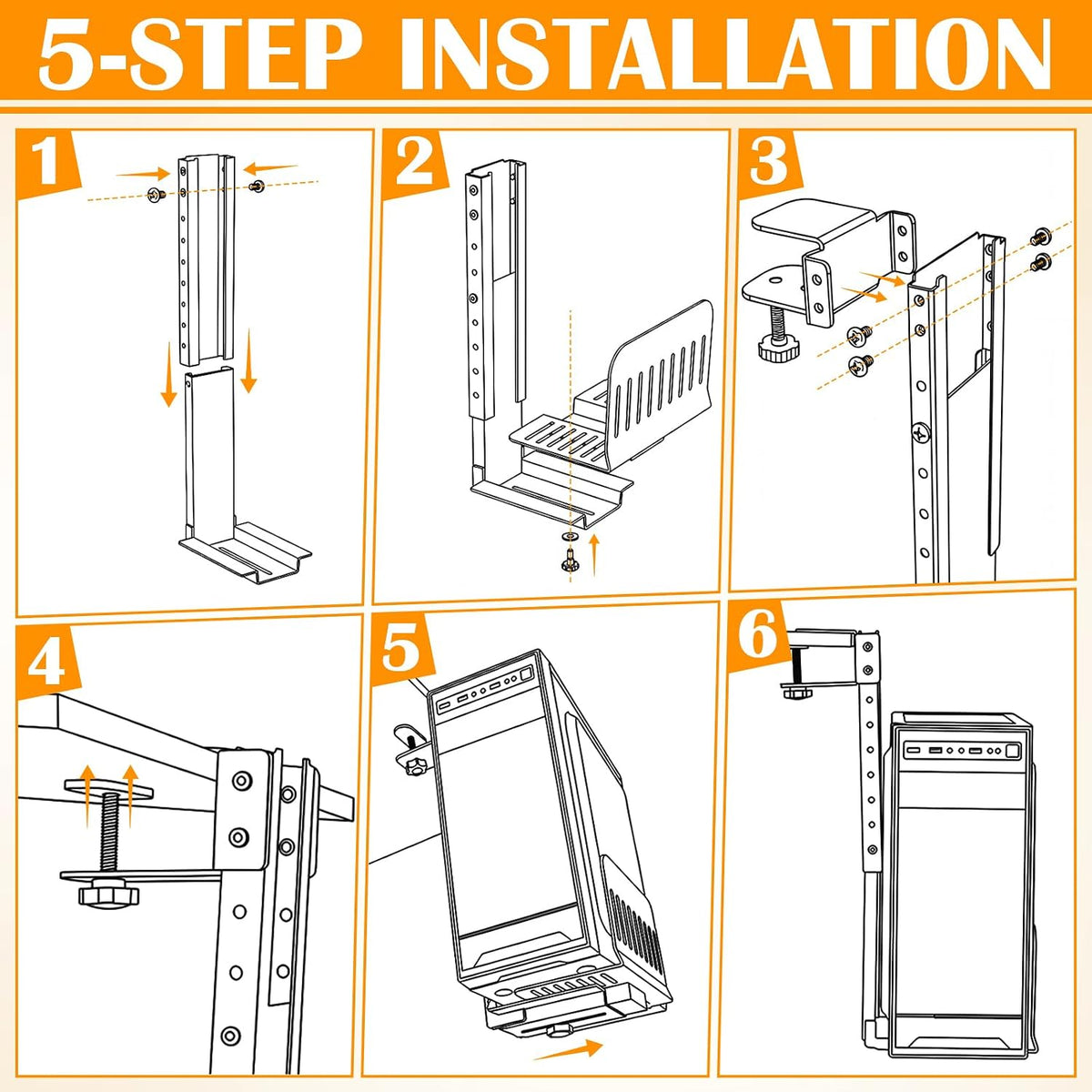 Hicarer Under Desk PC Mount Clamp on PC Tower Stand Adjustable No Drilling - Image 7