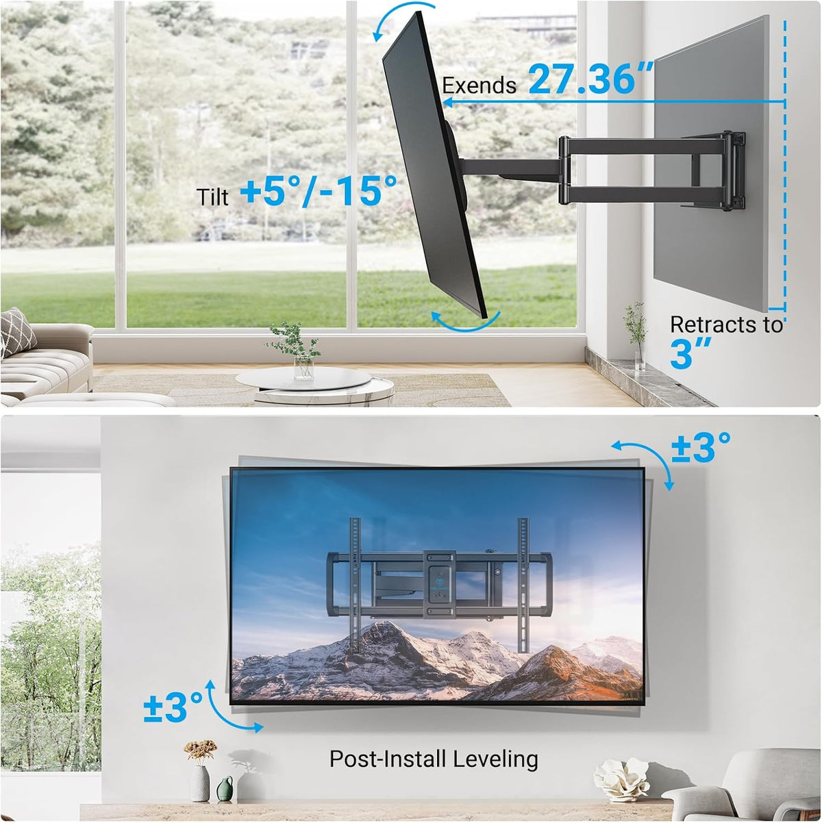 PERLESMITH Long Arm Corner TV Wall Mount for 37–75 inch TVs up to 110 lbs - Image 4