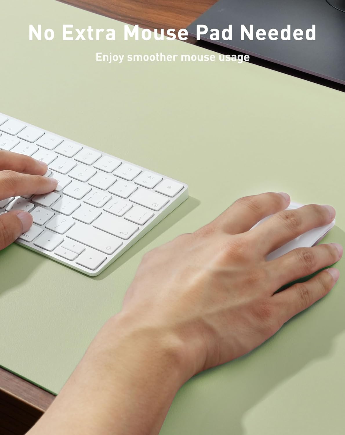 Aothia Faux Leather Desk Mat - Large Mouse Pad, Non-Slip PU Leather Blotter, Waterproof Writing Surface for Office and Home (Grass Green, 63" x 17") - Image 4