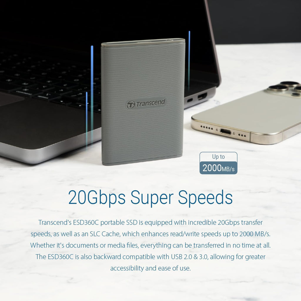 Transcend 1TB ESD360C Portable SSD Up to 2000MB/s USB3.2 Gen2x2, Type-C - Image 3