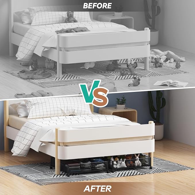 PHINOX Under Bed Storage with Wheels & Handle,Metal,Large,4 Pack,Black | Tool-free assembly, glide smoothly, easy reach, foldable, maxmazie low-profile beds, dorm, keep seasonal clothes, shoes fresh - Image 6