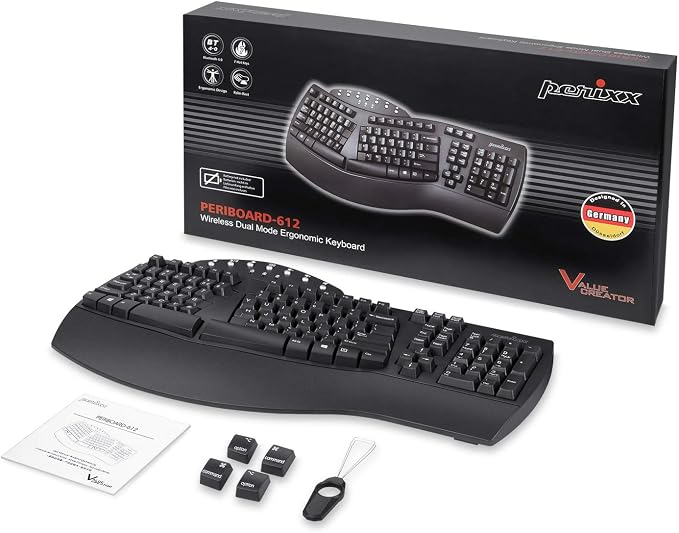 Perixx Periboard-612B Wireless Ergonomic Split Keyboard with Dual Mode 2.4G and Bluetooth Feature, Compatible with Windows 11 and Mac OS X System, Black, US English Layout - Image 9