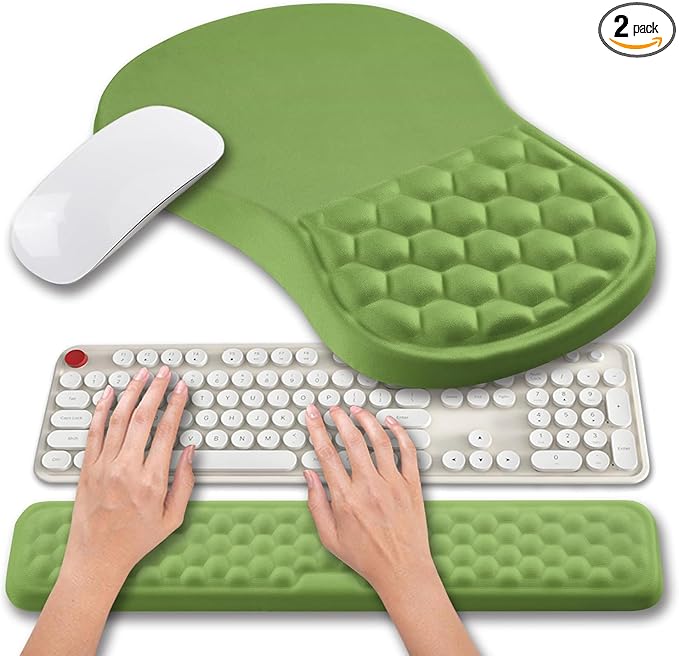 Hokafenle 2 in 1 Ergonomic Mouse Pad Wrist Support & Wrist Rest for Computer Keyboard Set, with Relieve Carpal Tunnel Pain Massage Bulge and Full Memory Gel Design (2In1 Set, Grass Green) by Hokafenle