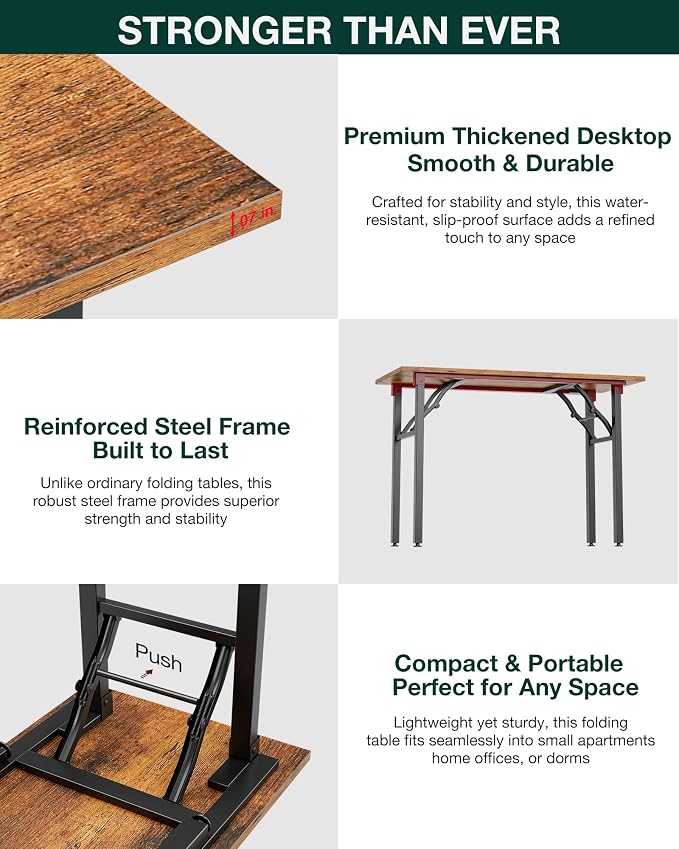 Small Folding Computer Desk – 35.8 Inch Portable Table for Craft and Study, Lightweight Desk for Small Spaces, Foldable Laptop Table Built-in AC/USB Outlets for Convenience, Rustic Brown - Image 5