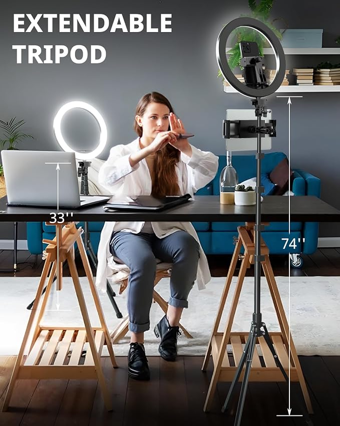 UBeesize 12" Ring Light with 74" Extendable Tripod Stand and Tablet Holder | LED Circle Light with Phone & iPad Holder for Video Recording, Photography, Live Streaming, Makeup, Webcam, TikTok & YouTube - Image 3