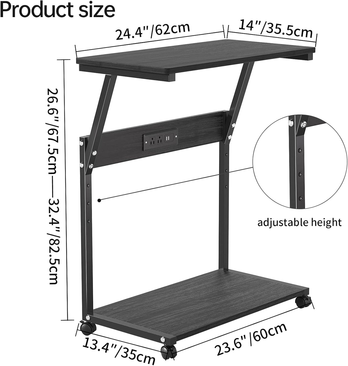 FANXIYQ Computer Tower Stand with Charging Station, Rolling PC Cart, Black - Image 2