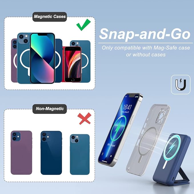 AOGUERBE Magnetic Power Bank, 10000mAh Wireless Portable Charger with Stand | 22.5W PD Fast Charging for Magsafe Battery pack, LED Display, Travel Essential Magnetic Phone Charger for iPhone 17-12 Series - Image 5