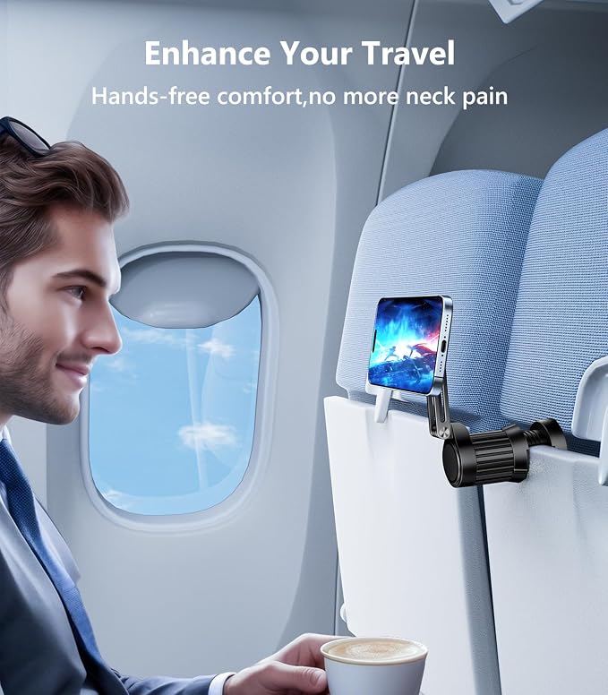 Magnetic Airplane Phone Holder Mount, Long Flight Essentials Travel Accessories for iPhone 16 15 14 13 12, Foldable Phone Holder for Plane Seat Back, Best Gifts for Travelers Women Man Travel - Image 4