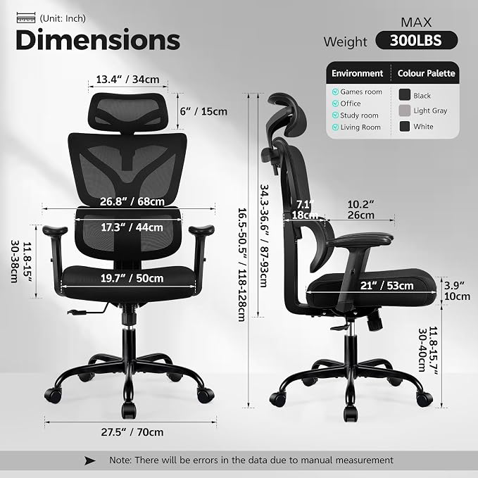 Ergonomic High Back Mesh Office Chair, Lumbar Support (Black) | Smooth 90° to 135° recline for work, read, or rest. Swivel big and tall gaming Chair. Adjustable armrest headrest height. - Image 2