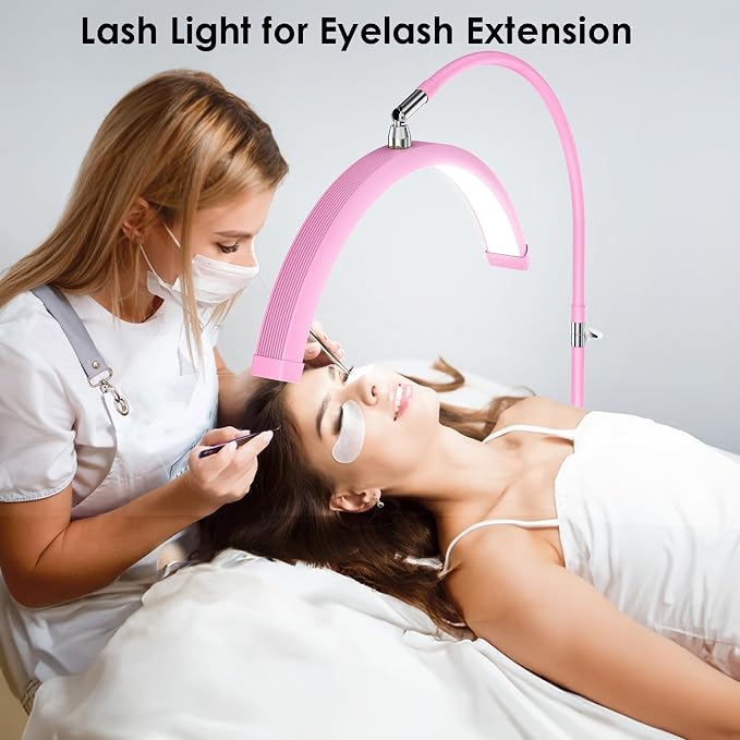 Half Moon Light for Lash Tech, Flexible Lash Lamp with Phone Holder for Eyelash Nail Art Tattoos Skincare, 5 Color Temperatures & Brightness Setting LED Floor Lamp Esthetician Light - Image 6