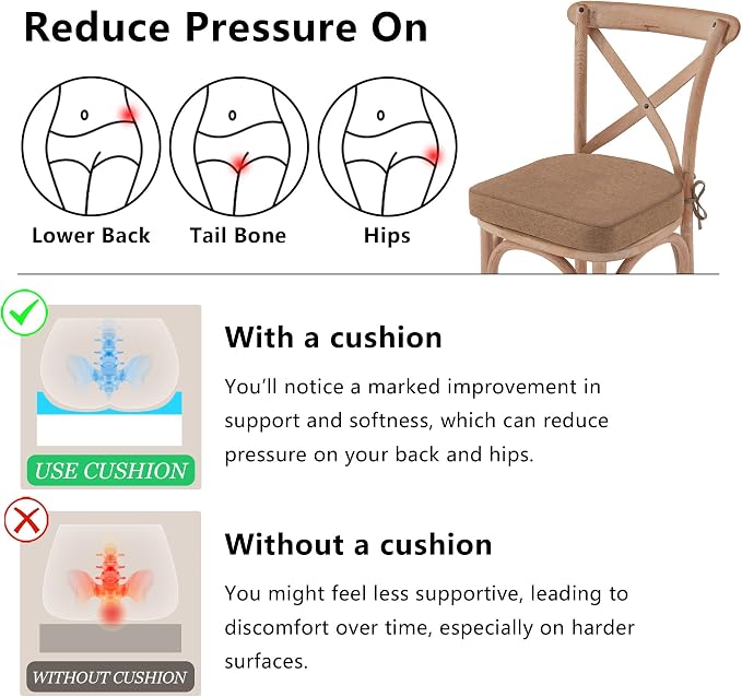 Nordjager Chair Cushions for Dining Chairs, 4 Pack Memory Foam Cushion | 2.5" Thick Chair Cushion; Waterproo Surface with 17" x 16" Size for Kitchen & Dining Chairs, Secure Ties and Washable Cover. - Image 5