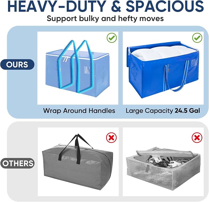 BALEINE 2-Pack Oversized Moving Bags with Reinforced Handles, Heavy-Duty Storage Tote for Clothes, Moving Supplies (Royal Blue, 2-Pack) - Image 4
