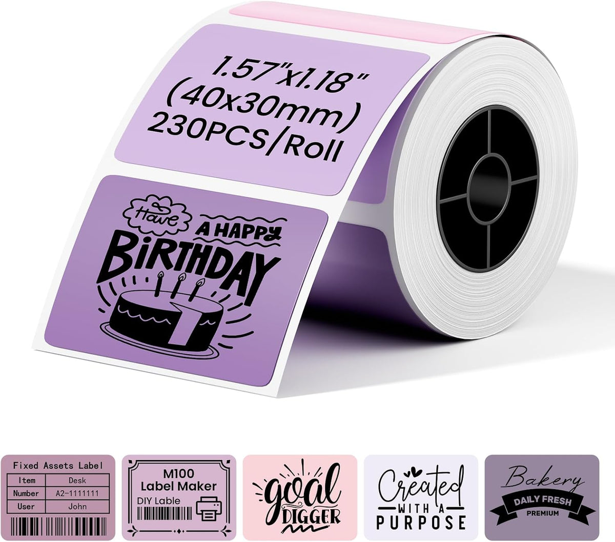 Phomemo M110 Labels - 1.57" x 1.18" Thermal Self-Adhesive 5 Stickers for M110/M100/M220/M250 Label Printers, 1 Roll 40x30mm Thermal Label Paper for Candle, Baking, Logo, Gift,230 PCS by Phomemo