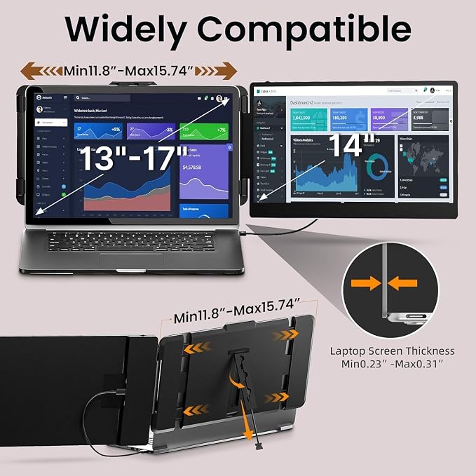 ROYY Laptop Screen Extender, 14" 1080P FHD IPS Portable Monitor | One cable plug & play, Fits 13-17.3" laptops, Second screen compatible with Windows/Mac/Android/Switch/PS - Image 4