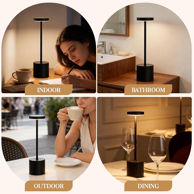 Cordless Table Lamp Set of 2, 5000mAh Rechargeable Lamp with Touch Control & Stepless Dimming, 3 Light Modes, IP54 Waterproof Portable Light for Dining Table, Patio, Bedroom, Power Outage (Black) - Image 8