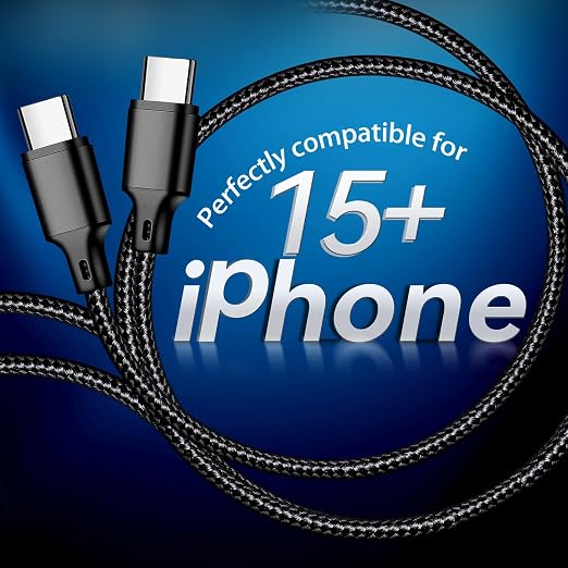 USB C to USB C Cable, 3 Pack 6ft Type C Fast Charger Cord (Black) | Nylon Braided High-Speed Data Transfer Wire for iPhone 17/16/15 Plus/Pro Max iPad Air Ps5 Controller Samsung Galaxy - Image 2
