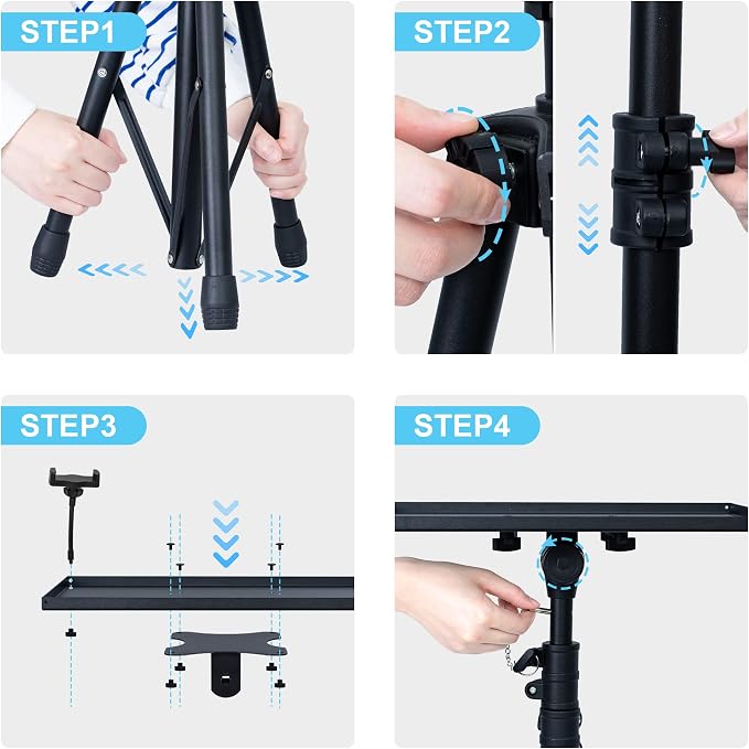 Projector Stand Tripod Laptop Stands Height Adjustable | from 23.5" to 63.5" with Gooseneck Phone Holder, Floor for Office, Home, Stage, Studio, Outdoor, DJ Racks Holder Mount - Image 7