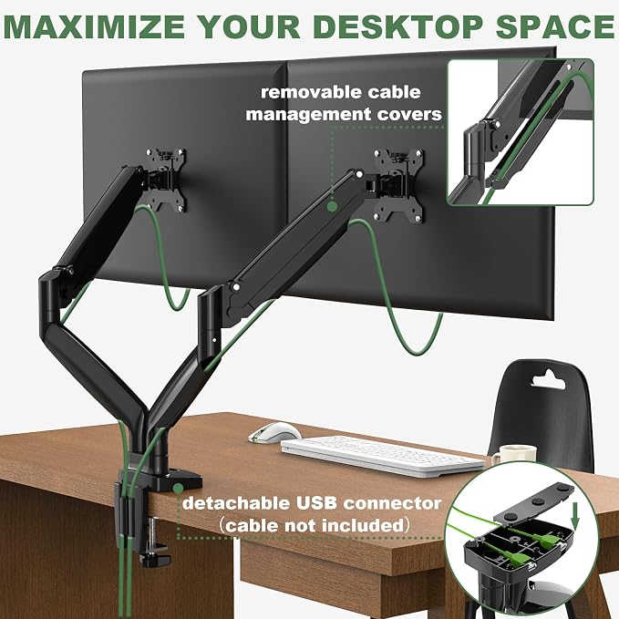 UPGRAVITY Gas Spring Dual Monitor Desk Mount for 22-34" Ultrawide Screens | Fully Adjustable, Double Monitor Stand Arms Hold 26.5lbs, VESA 75x75/100x100mm - Image 7