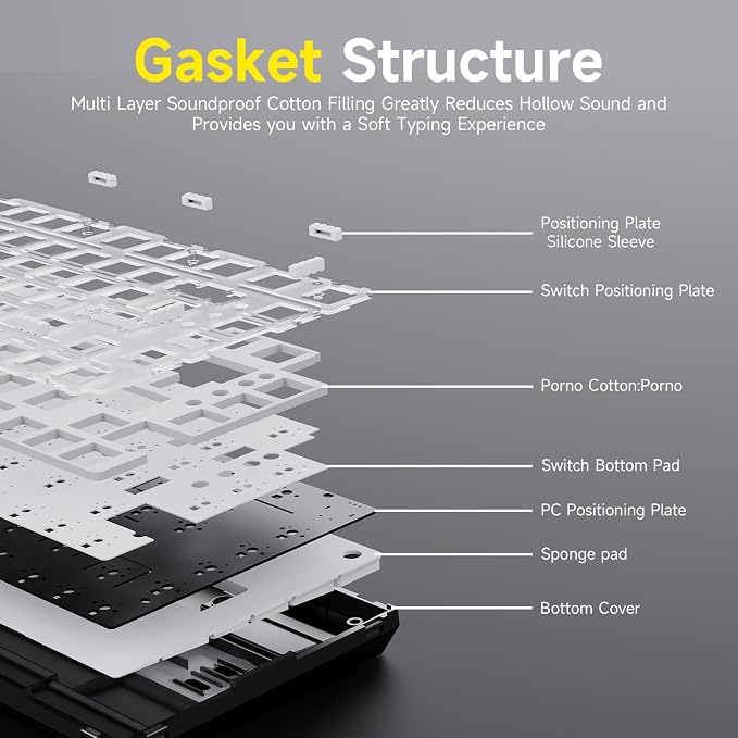 Ajazz AK820 TKL 75% Hot Swappable Mechanical Keyboard with Volume Knob, Gasket Mount Wired Gaming Creamy Keyboard, Pre-lubed Linear Switch, South-Facing RGB, PBT Keycaps - Image 4