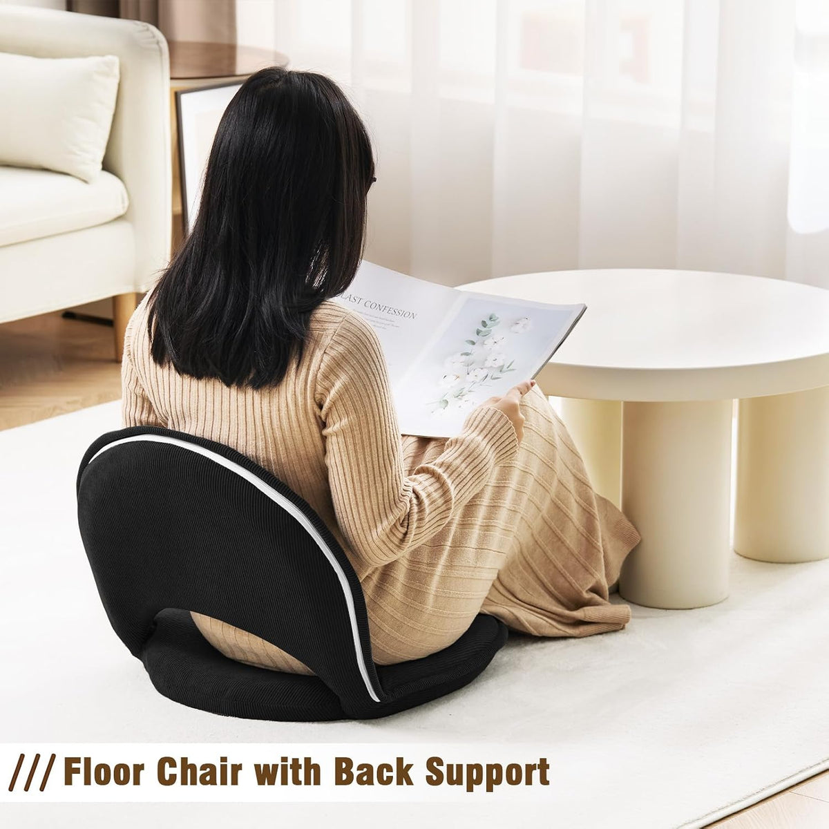 YOUKEEEJOJO Floor Chair 5-Position Adjustable Back Support Chair Foldable Camping,Video-Gaming Reading Watching, Upholstered Meditation Convenient Seats (Black) - Image 6