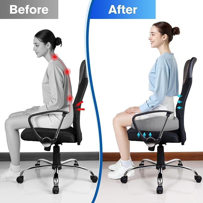 CushyOasis Seat Cushion, Office Chair Cushions, 5.28 in Thick (Light Grey) | Anti-Slip Back & Removable Cover, Ergonomic Tailbone Support Seat Cushion, Memory Foam Seat Cushion for Office - Image 7