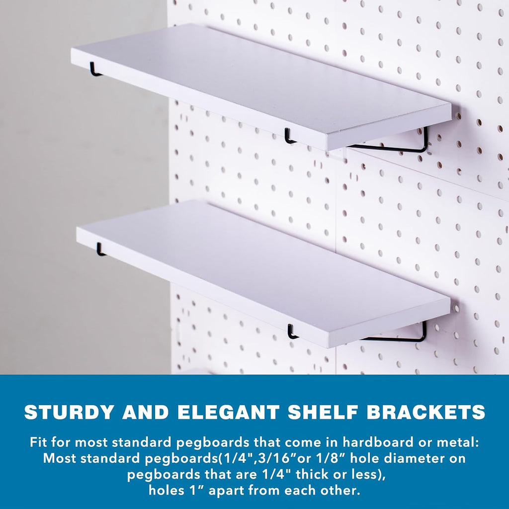 Pegboard Shelf Set - 6 Heavy Duty Peg Board Shelves & Steel Brackets, Organizer for Storage, Garage, Workbench, Craft, Office - Image 3