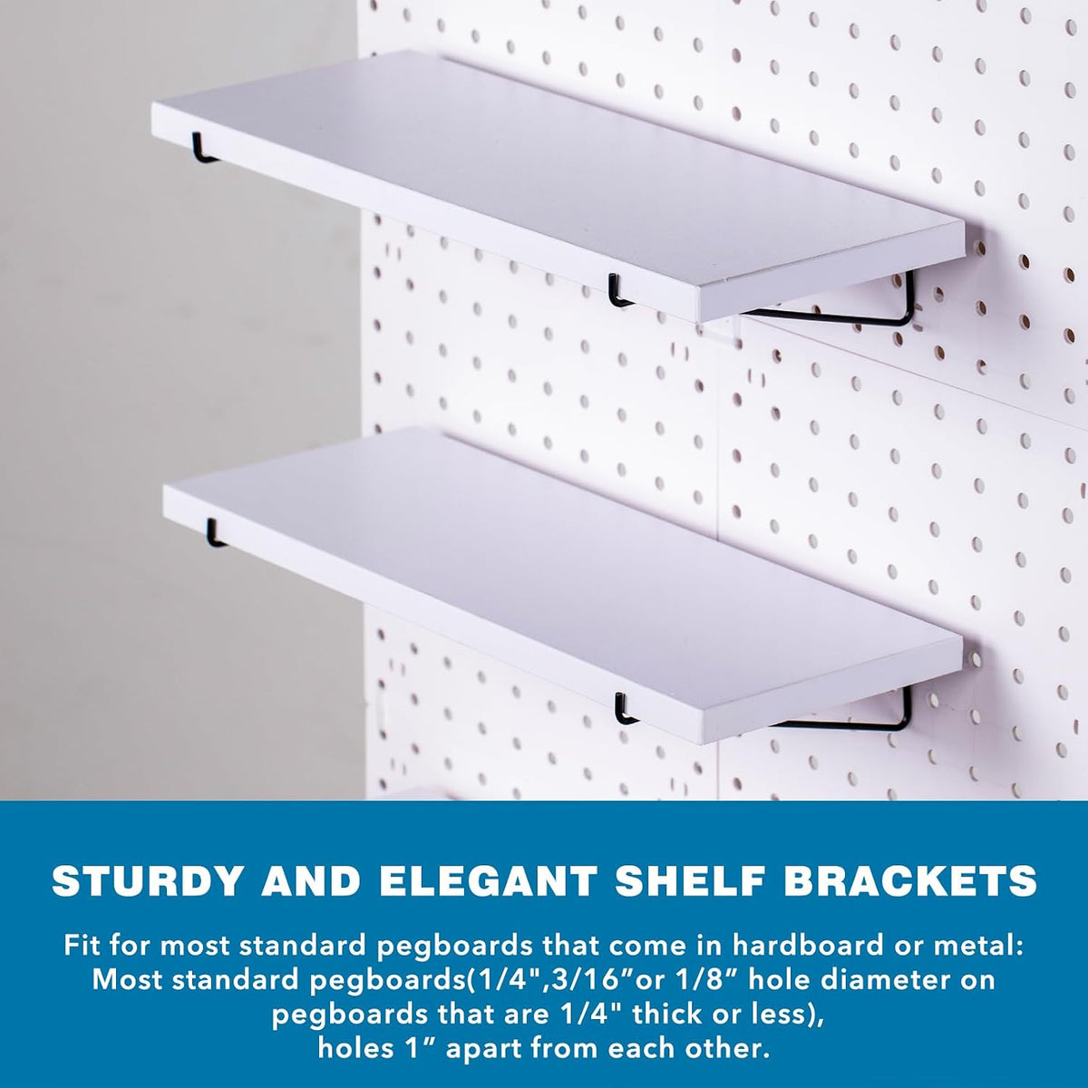 Pegboard Shelf Set - 6 Heavy Duty Peg Board Shelves & Steel Brackets, Organizer for Storage, Garage, Workbench, Craft, Office - Image 3