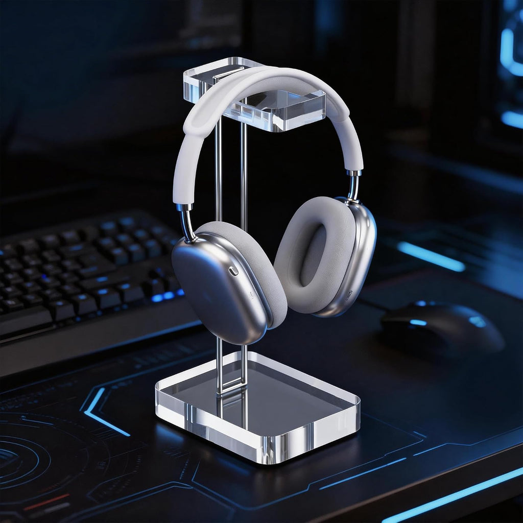 Headphone Stand Headset Holder for Desk, Solid Christal-Clear Acrylic with Silver Hardware Earphone Hanger for Gaming Room Office Accessories - Image 6