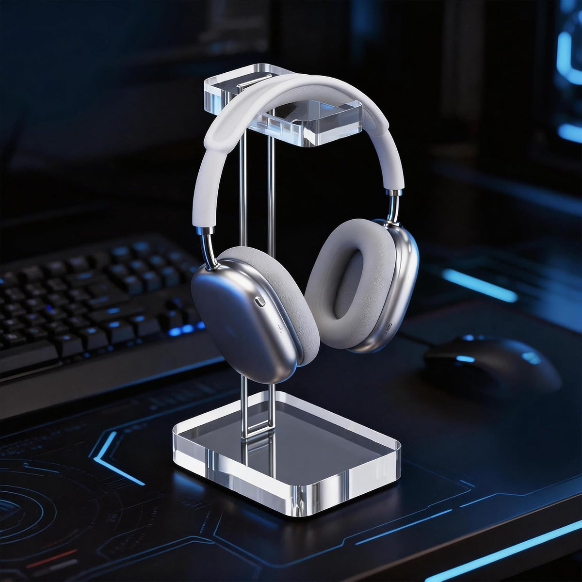 Headphone Stand Headset Holder for Desk, Solid Christal-Clear Acrylic with Silver Hardware Earphone Hanger for Gaming Room Office Accessories - Image 6