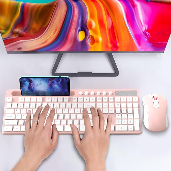 Wireless Keyboard and Mouse Combo, MARVO 2.4G Ergonomic Wireless Computer Keyboard with Phone Tablet Holder, Silent Mouse with 6 Button, Compatible with MacBook, Windows (Pink) - Image 7