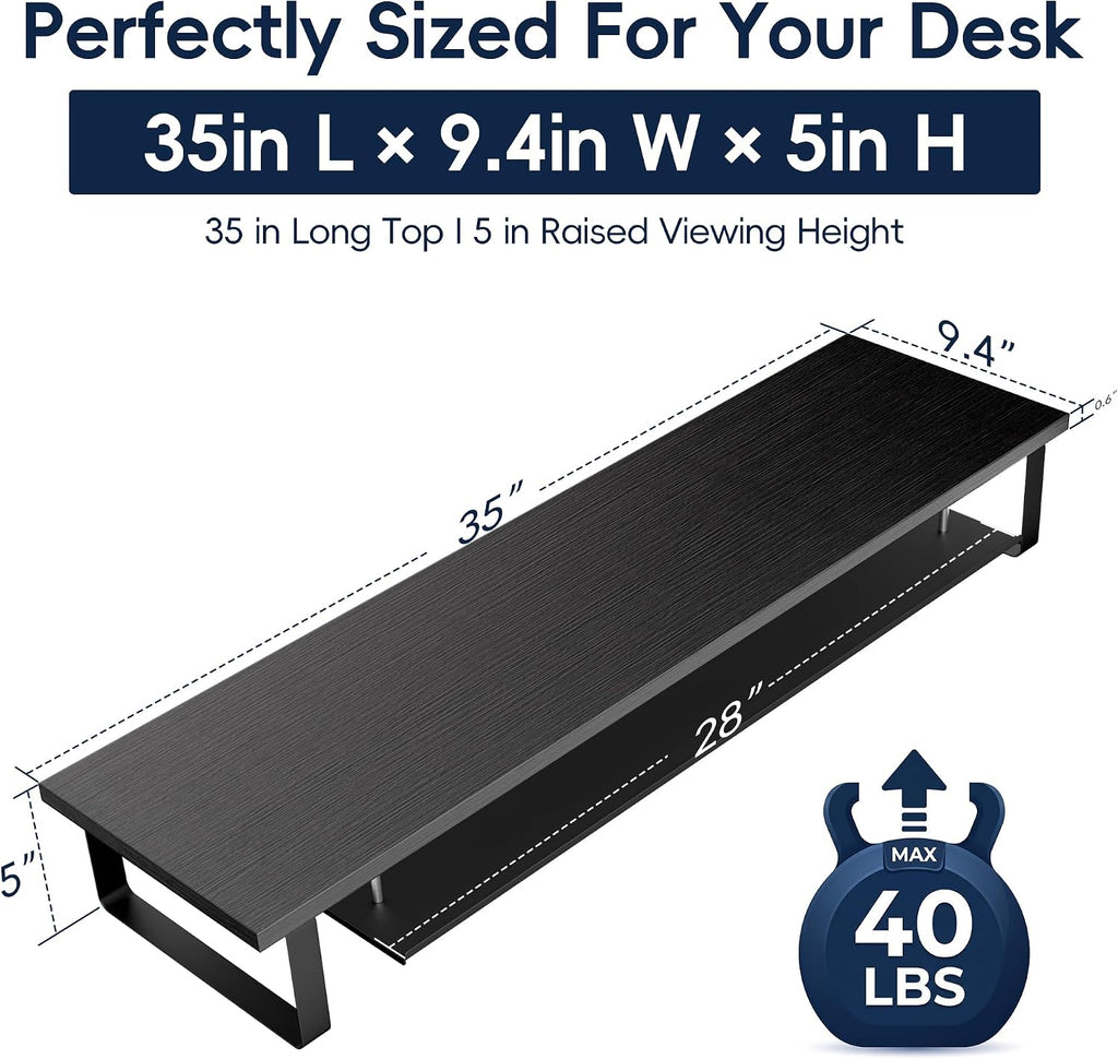Aothia 2-Tier Monitor Stand, 35 in Desk Riser with Storage, Black - Image 2