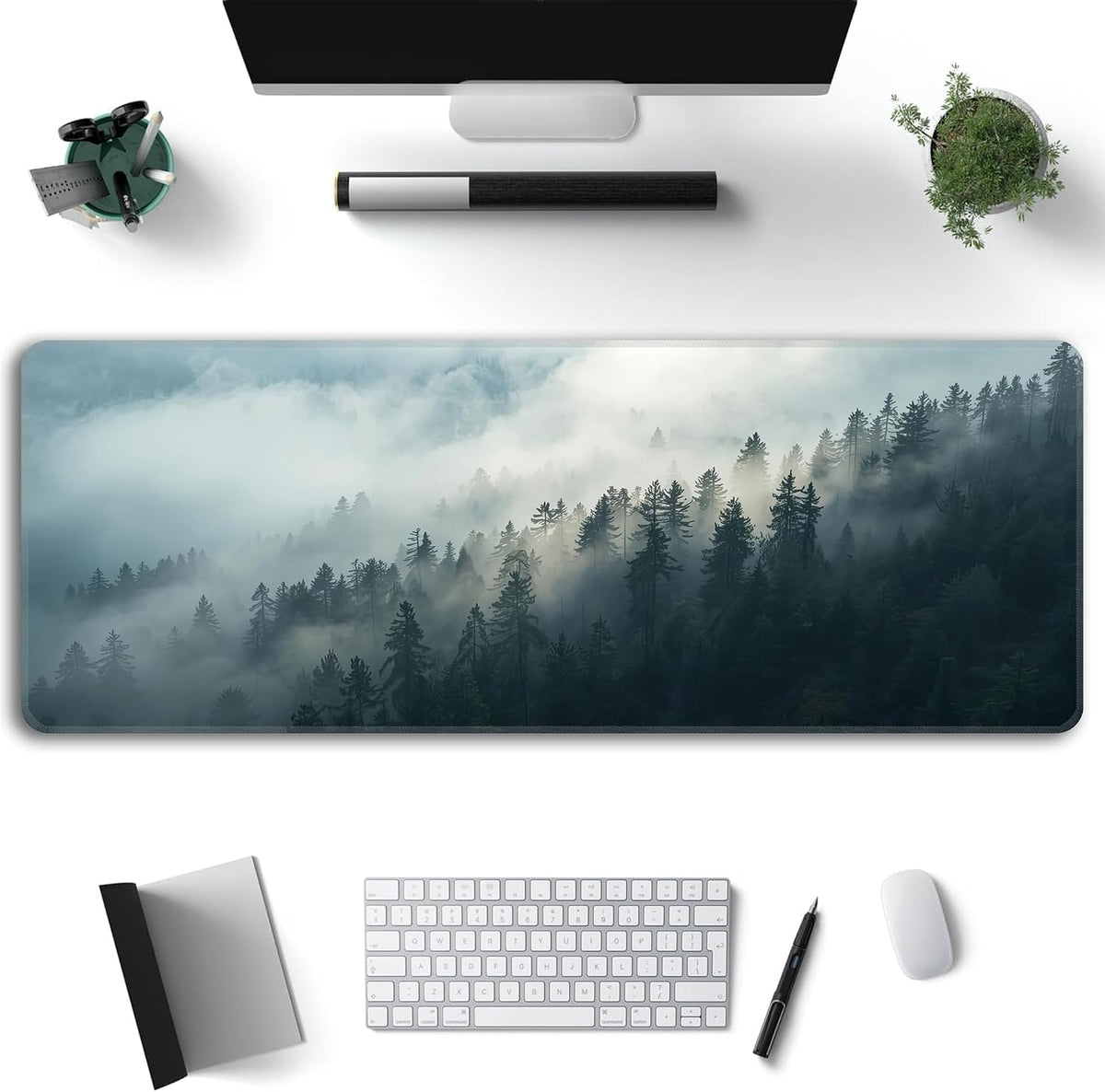 Misty Forest Mouse Pad,XL 31.5"x11.8" Big Gaming Mousepad,Large Extended Mouse Mat,Non-Slip Rubber Base Waterproof with Stitched Edges for Gaming Office Home - Image 2