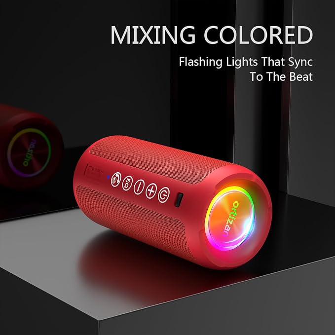Ortizan Portable Bluetooth Speaker, IPX7 Waterproof, Wireless, Bright Red | 24W Loud Stereo Sound, Deep Bass, Bluetooth 5.3, RGB Lights, Dual Pairing, 30H Playtime for Home/Outdoor/Party, Birthday Gift - Image 5