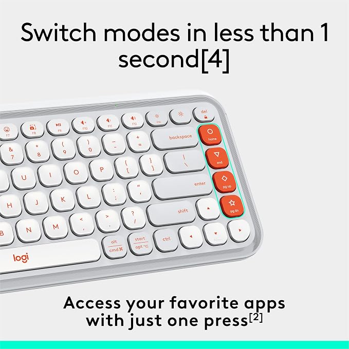 Logitech POP ICON Keys Wireless Bluetooth Keyboard - Off White and Orange | Comfortable typing, programmable keys, easy-switch between up to 3 devices, for laptop, tablet, PC - Image 5