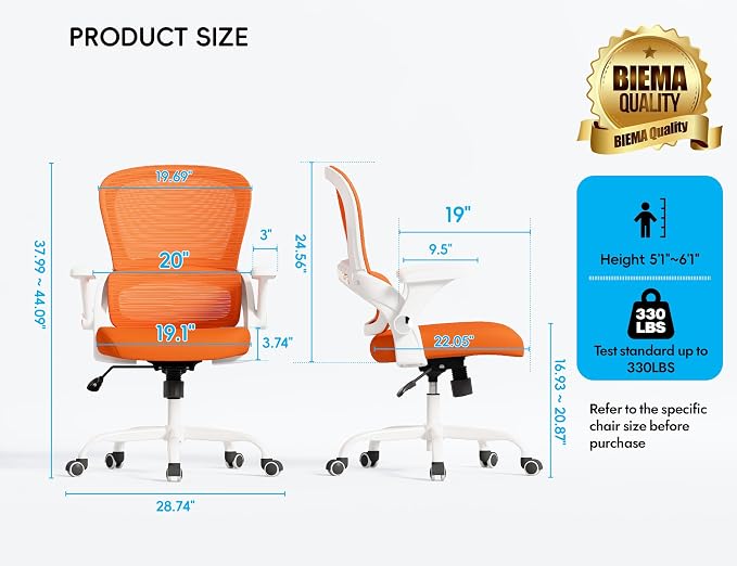 TRALT Office Chair - Ergonomic Office Chair with Back Support for Adults | Home Office Desk Chair with Lumbar Support - Ergonomic Mesh Chairs 330 lb Wide Seat for Work, Study, Office, Gaming(Orange) - Image 2