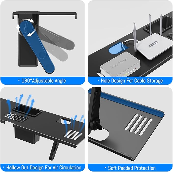 Adjustable Steel TV Top Shelf for Soundbar, Floating TV Stand | Universal Monitor Shelf for Soundbar, Game Console, Cable Box, Router Shelves (33.86"x4.7" with Boxes) - Image 6