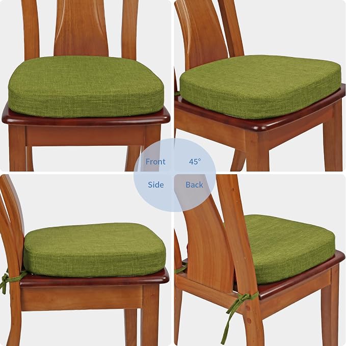 BUYUE Thickened 2.5" Friendly Woven Fabric Dining Chair Cushion, U-Shape High Density Foam Comfortable Chair Pad for Kitchen, Slip Resistant Indoor Seat Cushion (1 Piece, Grass Green) - Image 4